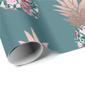 シックガーリーバラ金ゴールドフローラパイナップルティール（緑がかった色）グリーン ラッピングペーパー (ロールコーナー)