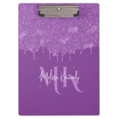 シックガーリーパープルグリッタードリップスモノグラム&名前 クリップボード (正面)