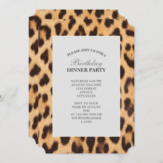 シックガーリーヒョウ印刷サファリ誕生日パーティー 招待状 (正面/裏面)