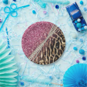 シックガーリーヒョウ印刷ピンクグリッター ペーパープレート (パーティー)