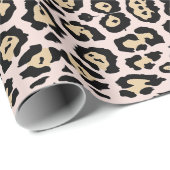 シックガーリーヒョウ柄ベージュ赤面ピンク ラッピングペーパー (ロールコーナー)