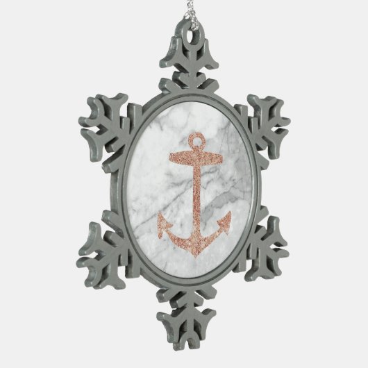 シックガーリービーチバラ金ゴールドいかりホワイトマーブル スノーフレークピューターオーナメント (左)