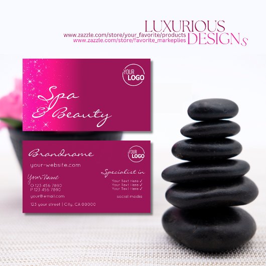 シックガーリーピンクきらめくグリッタースターとロゴ 名刺