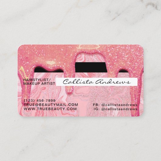 シックガーリーピンクグリッターマーブルドリップスクレジット 名刺 (裏面)