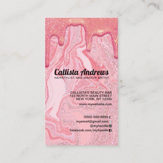 シックガーリーピンクグリッターマーブルドリップ 名刺 (裏面)