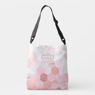 シックガーリーピンクグリッター大理石パーソナライズされた名 クロスボディバッグ