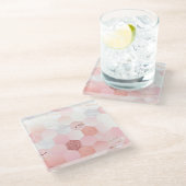 シックガーリーピンクグリッター大理石幾何学模様 ガラスコースター (アングル)