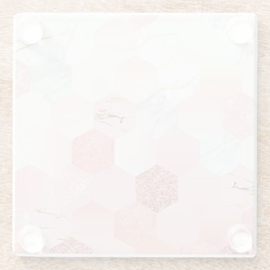 シックガーリーピンクグリッター大理石幾何学模様 ガラスコースター (裏面)