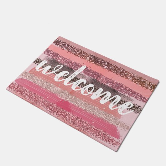 シックガーリーピンクコーラル絵を描グリッターブラシストローク ドアマット (アングル)