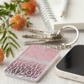 シックガーリーピンクヒョウアニマルプリントグリッター画像 キーホルダー (正面右)