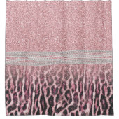 シックガーリーピンクヒョウアニマルプリントグリッター画像 シャワーカーテン (正面)