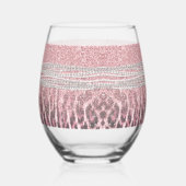 シックガーリーピンクヒョウアニマルプリントグリッター画像 ステムなしワイングラス (左)