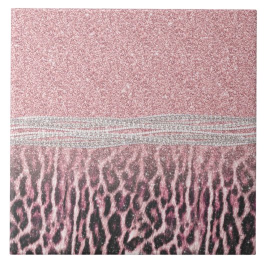 シックガーリーピンクヒョウアニマルプリントグリッター画像 タイル (正面)