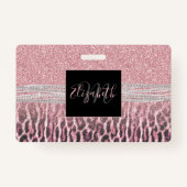 シックガーリーピンクヒョウアニマルプリントグリッター画像 バッジ (正面)