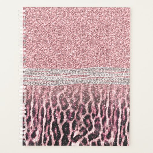 シックガーリーピンクヒョウアニマルプリントグリッター画像 プランナー手帳 (正面)