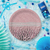 シックガーリーピンクヒョウアニマルプリントグリッター画像 ペーパープレート (パーティー)