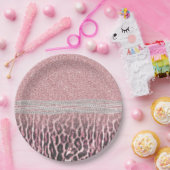 シックガーリーピンクヒョウアニマルプリントグリッター画像 ペーパープレート (パーティー)