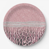 シックガーリーピンクヒョウアニマルプリントグリッター画像 ペーパープレート (正面)
