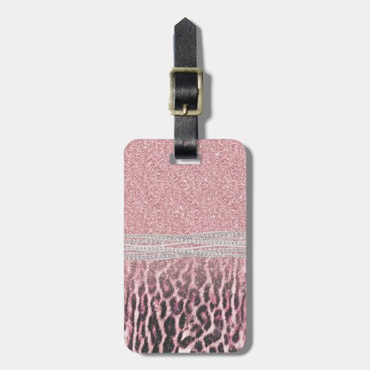 シックガーリーピンクヒョウアニマルプリントグリッター画像 ラゲッジタグ (正面縦)