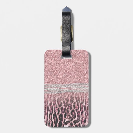 シックガーリーピンクヒョウアニマルプリントグリッター画像 ラゲッジタグ (裏面縦)