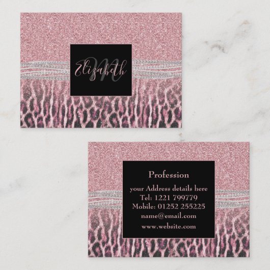 シックガーリーピンクヒョウアニマルプリントグリッター画像 名刺 (正面/裏面)