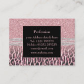 シックガーリーピンクヒョウアニマルプリントグリッター画像 名刺 (裏面)