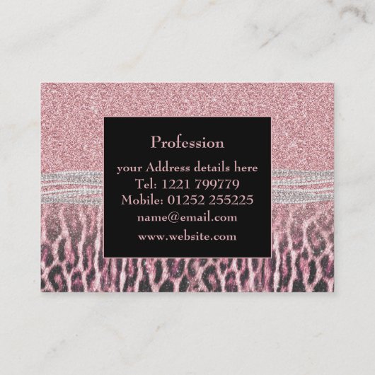 シックガーリーピンクヒョウアニマルプリントグリッター画像 名刺 (裏面)
