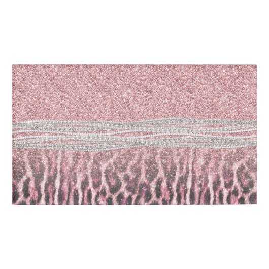 シックガーリーピンクヒョウアニマルプリントグリッター画像 名札 (正面)