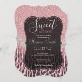 シックガーリーピンクヒョウアニマルプリントグリッター画像 招待状 (正面/裏面)