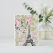 シックガーリーピンクフローラフランスのカントリーエッフェルタワー ポストカード (スタンド正面)