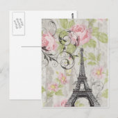 シックガーリーピンクフローラフランスのカントリーエッフェルタワー ポストカード (正面/裏面)
