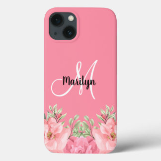 シックガーリーピンクフローラモノグラム名 iPhone 13ケース