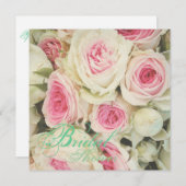 シックガーリーピンクローズフローラブライダルシャワー 招待状 (正面/裏面)