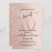 シックガーリーピンクローズ金ゴールドグリッターグラデーションスウィート16 招待状 (正面/裏面)