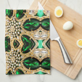 シックガーリーファッションアートデコ金ゴールドエメラルドグリーン キッチンタオル (四つ折り)