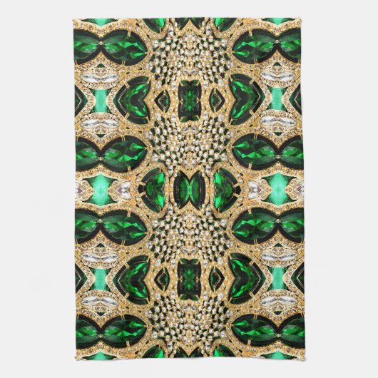 シックガーリーファッションアートデコ金ゴールドエメラルドグリーン キッチンタオル (縦)