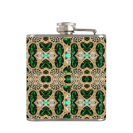 シックガーリーファッションアートデコ金ゴールドエメラルドグリーン フラスク (裏面)
