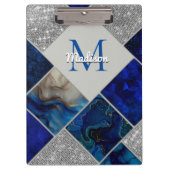 シックガーリーフェイクグリッターシルバーブルー幾何学模様 クリップボード (正面)