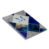 シックガーリーフェイクグリッターシルバーブルー幾何学模様 ノートブック (右側)