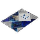 シックガーリーフェイクグリッターシルバーブルー幾何学模様 ノートブック (左側)