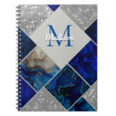 シックガーリーフェイクグリッターシルバーブルー幾何学模様 ノートブック (正面)