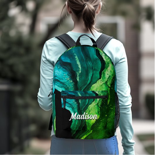 シックガーリーフェイクグリッター大理石アートモノグラム プリントバックパック