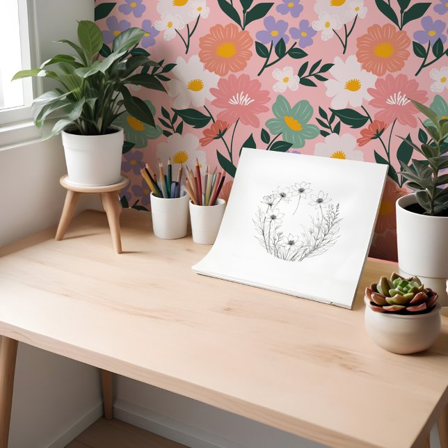 シックガーリーフローラはっきりした植物模様 壁紙 (Chic Girly Bold Floral Botanical Pattern Wallpaper)