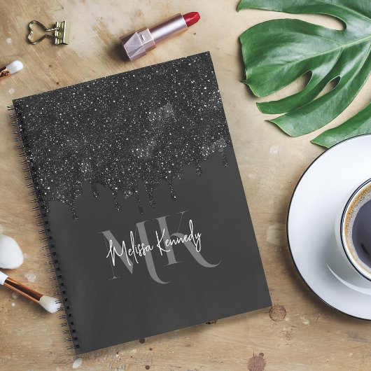 シックガーリーブラックグリッタードリップスモノグラム ノートブック