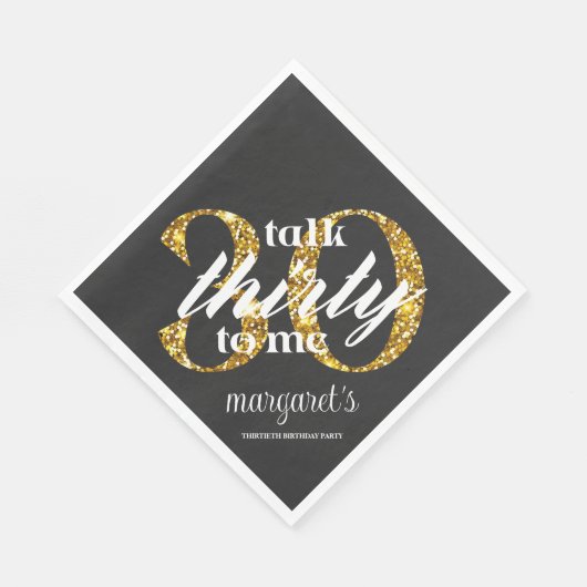 シックガーリーブラック金ゴールドグリッター30th誕生日パーティー スタンダードランチョンナプキン (角)