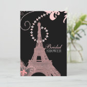 シックガーリーブラック&ピンクパリエッフェルタワー 招待状 (スタンド正面)