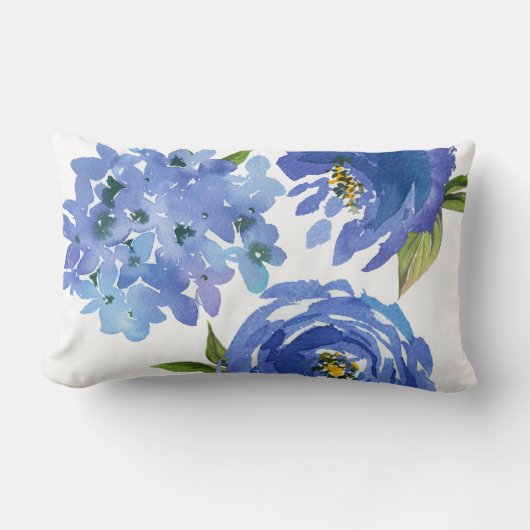 シックガーリーブルーフローラ牡丹アジサイ ランバークッション (正面)