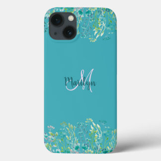 シックガーリーブルーホワイトフローラ名デザイン iPhone 13ケース