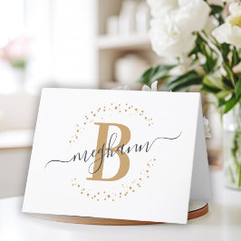 シックガーリーホワイト金ゴールド名スクリプモダントモノグラム サンキューカード