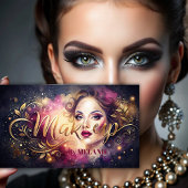 シックガーリーメイクアップアーティストピンクモダン金ゴールドスクリプト 名刺